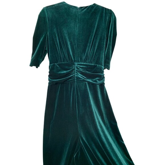 Vince Camuto Green Velvet V-Neck Wide Leg Jumpsuit Twist Front Size 12 - Picture 15 of 16